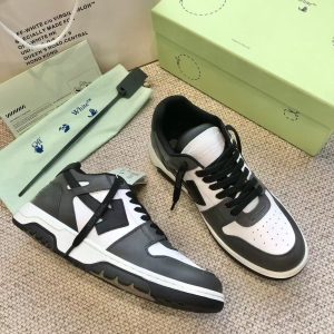 「#3252」Off-White Arrow stitching black outer leather sneakers