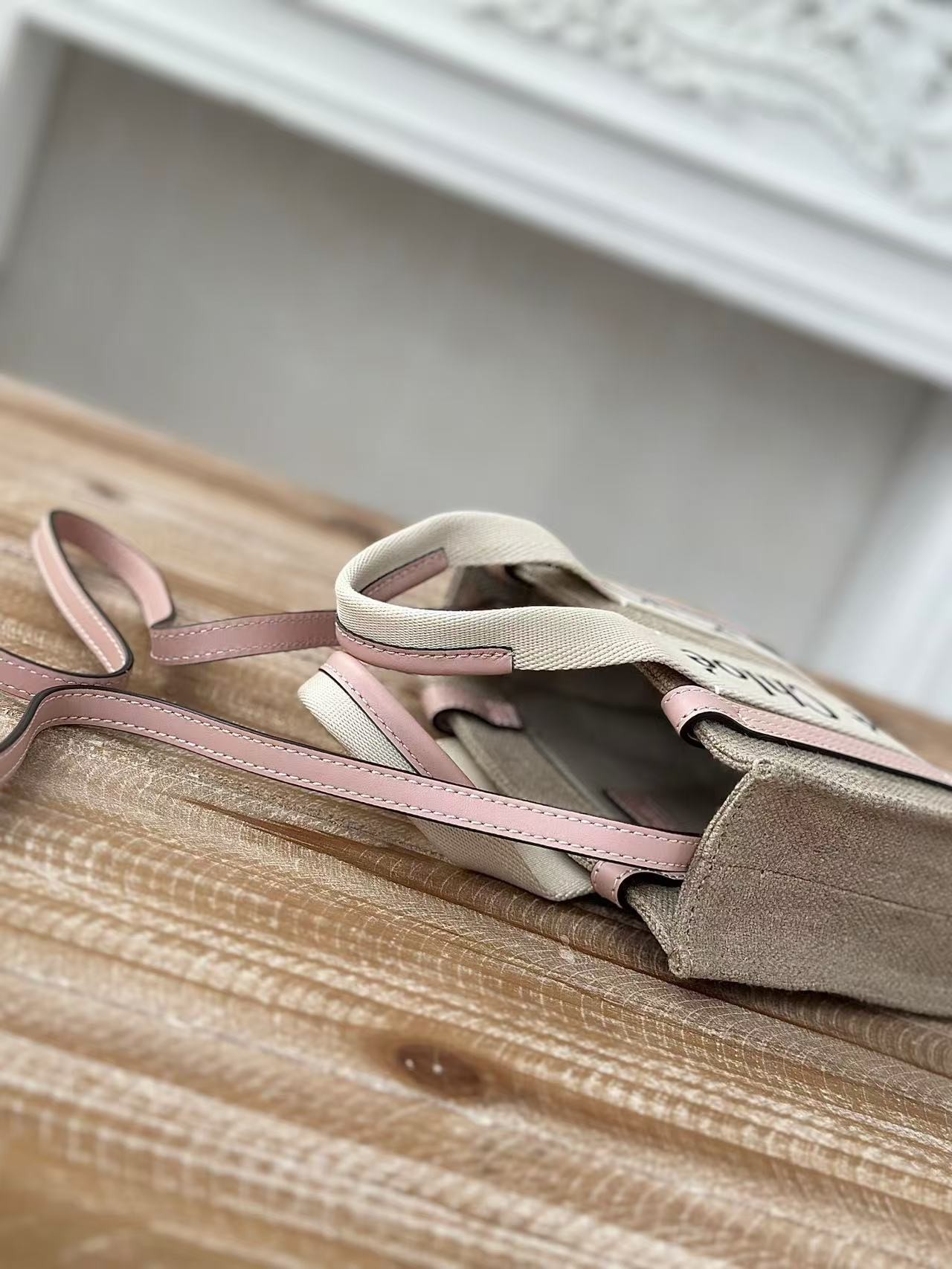 「#3659」Chloe Woody linen pure cotton canvas and glossy small dough, pink casual bag mini: 20*14*6cm