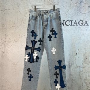 「#3542」Chrome Hearts London Bull King Silver Studded Leather Limited Edition Jeans