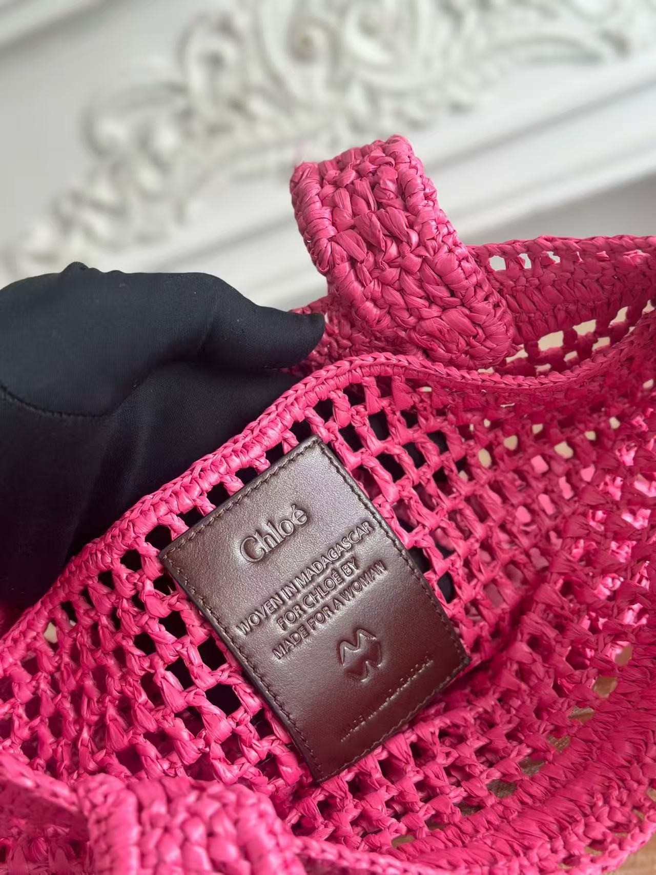 「#3653」chloe spring and summer new style SUMMER BANANA dopamine color rose red pure handmade straw woven ba
