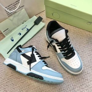 「#3250」Off-White Arrow stitching light blue outer leather sneakers