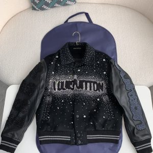 「#1445」Louis Vuitton FW23 lettered beaded embroidered leather jacket