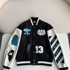 「#2338」OFF-WHITE xAc Milan FW22 Collaborative Colorblock Baseball Jacket