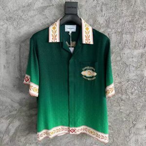 「#3307」CASABLANCA Green jacquard silk T-shirt