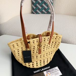 「#1769」YSL  Raffia patchwork cow leather woven single shoulder handbag  Size：42*20*22cm