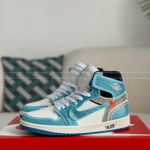 「#4551」Jordan 1 Off-white Hand-Set Rhinestones High Sneakers