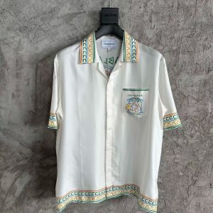 「#3337」CASABLANCA White silk T-shirt with tennis racket pattern
