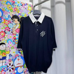 「#4266」Louis Vuitton Pearl Button Embroidered Knit Short Sleeve T-Shirt
