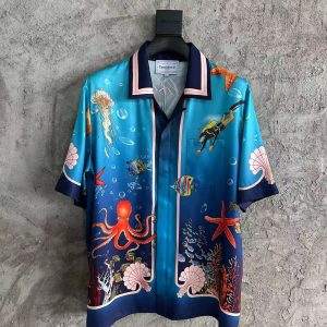 「#3329」CASABLANCA Blue silk shirt with marine animal print