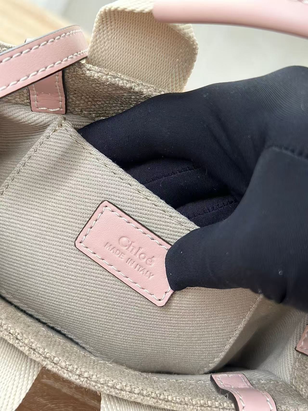 「#3659」Chloe Woody linen pure cotton canvas and glossy small dough, pink casual bag mini: 20*14*6cm