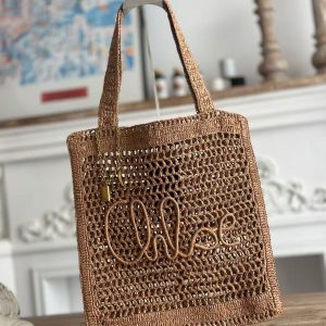 「#3655」chloe spring and summer new SUMMER BANANA dopamine color brown pure handmade straw woven bag Size: 3