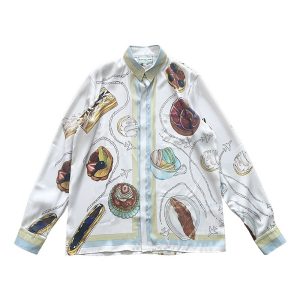 「#1983」Casablanca 23 gourmet cake travel pattern blue twill silk shirt