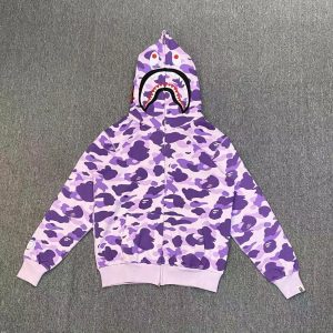 「#2662」bape purple camouflage classic shark zipper sweatshirt