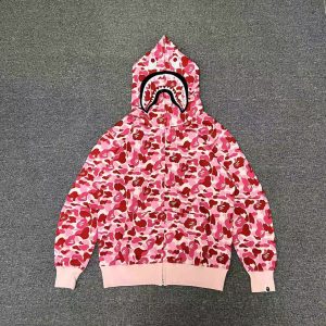 「#2666」bape pink camouflage classic shark zipper sweatshirt