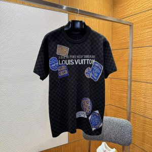 「#4263」Louis Vuitton new checkerboard label embroidered short sleeves