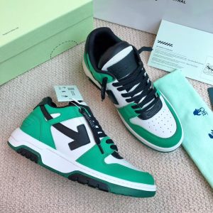 「#3249」Off-White Arrow stitching green outer leather sneakers