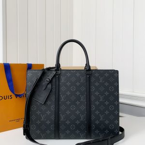 「#1817」Louis Vuitton's new Sac Plat Horizontal Zippé men's black flower briefcase M45165 Size: 31*39*8.5cm