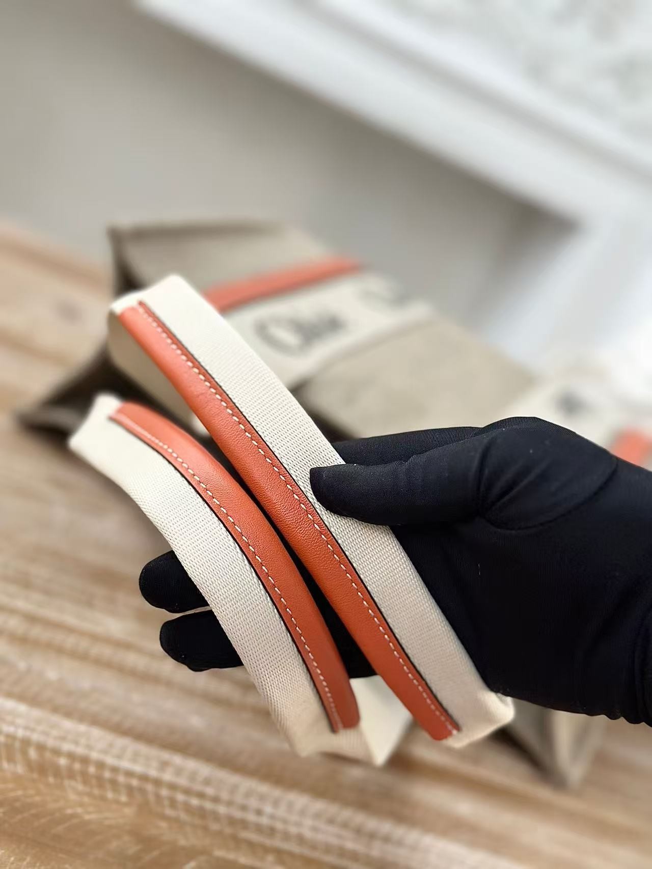 「#3665」Chloe Woody linen pure cotton canvas and glossy small dough, orange casual bag Medium size: 37*26*12